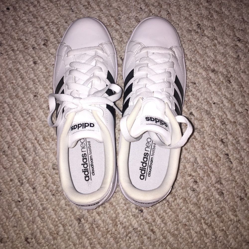 black and white adidas superstars